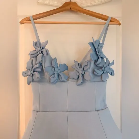 NWOT BRONX AND BANCO Emma Powder Blue Floral Mini Dress, Wedding Guest dress - Picture 6 of 11